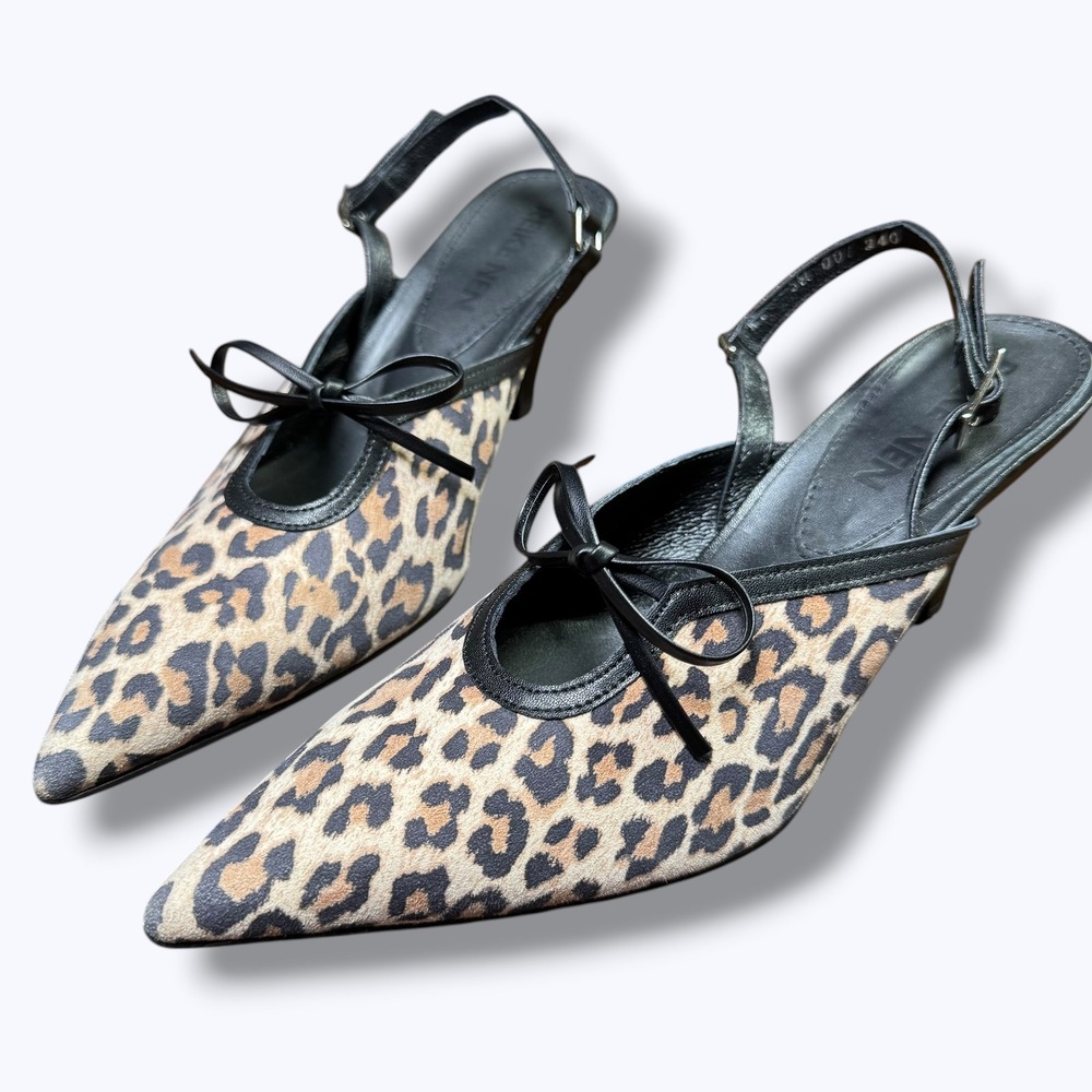 Reike Nen Leopard Pointed Ribbon Kitten Heels Women's EU 37 Pinup Rockabilly Y2K